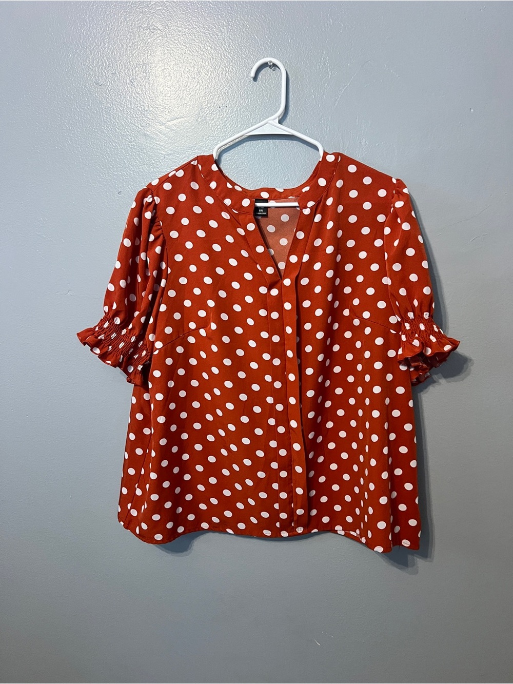 SHEIN Rust Red Polka Dot V-Neck Blouse